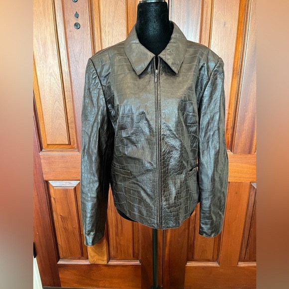 Vintage Carlisle Leather Moc Croc Cropped Jacket Sz Medium/large Chocolate Brown - Picture 1 of 8